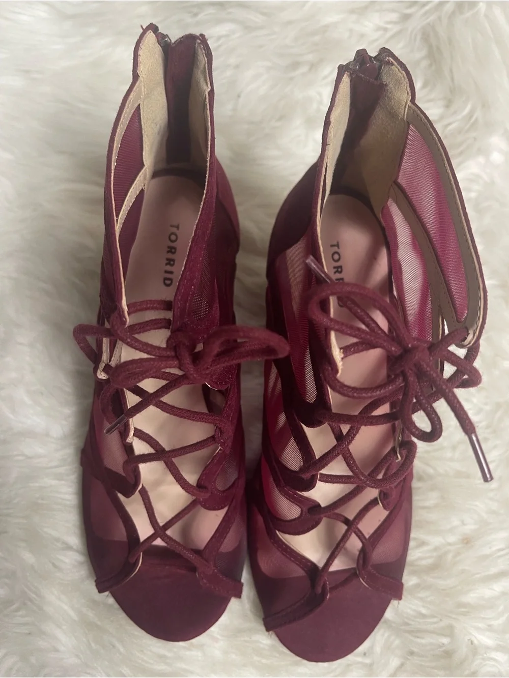 Torrid Burgundy synthetic suede & Mesh Lace-Up Wedge Sandals SZ9